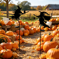 Luces LED de Halloween con energía solar, estaca con silueta de bruja voladora y decoración de araña con escoba luminosa