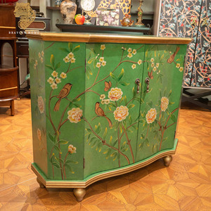 Vintage Storage Cabinet Hand-painted Solid Birch Wood Entryway Cabinet Luxury Green Oriental <strong>Sideboard</strong> <strong>Ready</strong> to Ship <strong>Assembled</strong> - Product Image 6