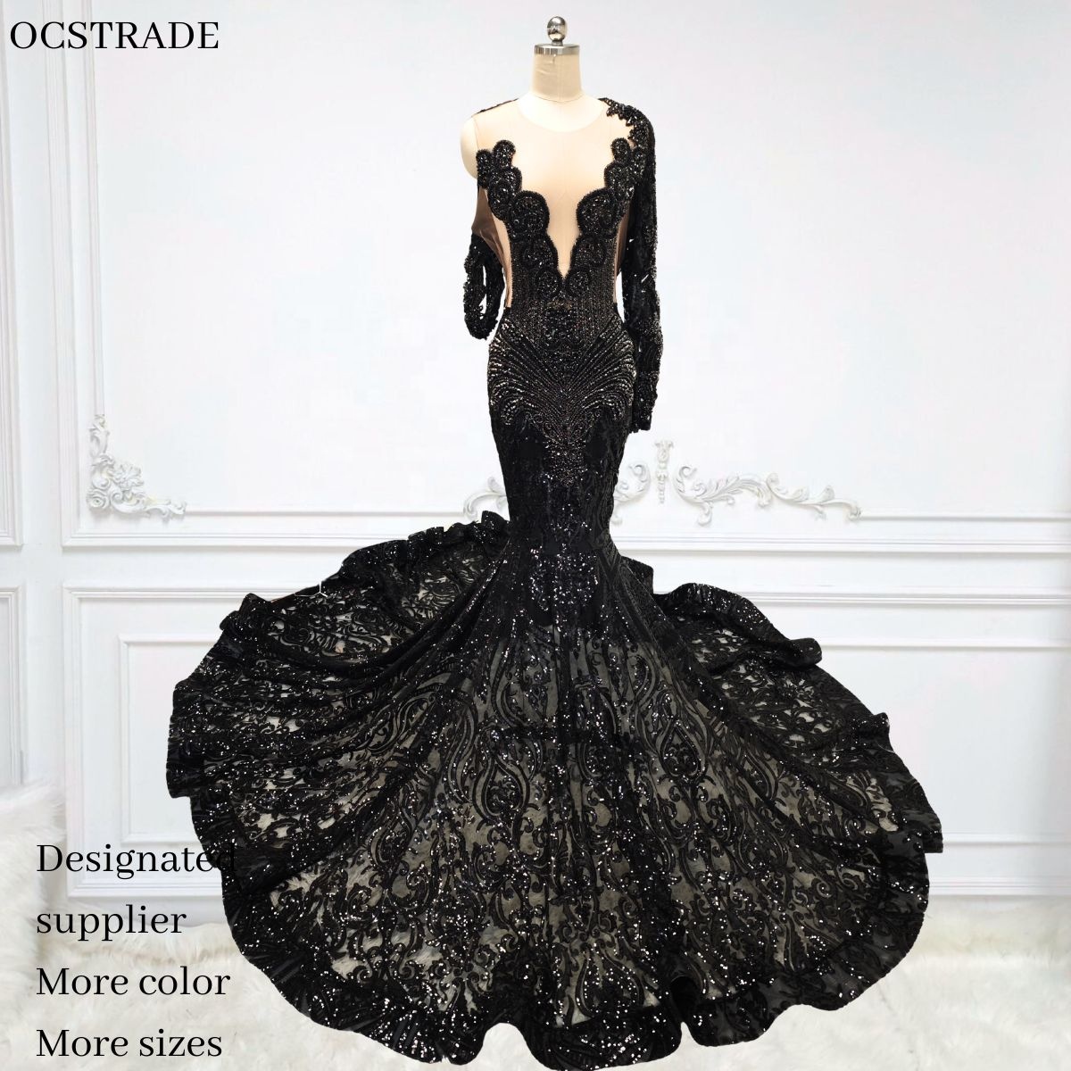 chinese dress ladies Black Mermaid Crystal Rhinestone Prom Dress  FIT FOR THE FASHIONABLES