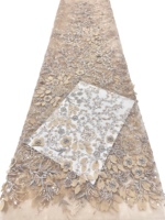 Tissu en dentelle brodée florale de luxe avec pierres, design africain