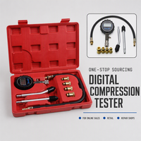 Kit de testeur de compression numérique avec manomètre, tuyau, adaptateurs en laiton et sondes d'extension pour le test des cylindres de moteur