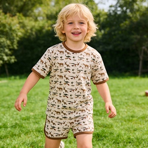 Ensemble de pyjamas pour bébé de couleur <span class=keywords><strong>pastel</strong></span>, manches courtes, faible MOQ, vêtements pour bébé, vêtements de nuit pour enfants, ensemble de vêtements pour filles - Product Image 1