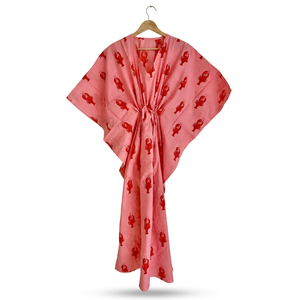 Vestido Kaftán con Estampado Floral Estilo Boho, Vestido Largo para Mujer, Cintura Ajustable con Cordón, Corte Holgado, Ropa Casual - Product Image 1