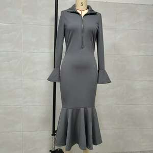 Nuovi Arrivi 2026: <span class=keywords><strong>Abito</strong></span> Lungo da Donna <span class=keywords><strong>Elegante</strong></span> Vintage Autunnale, A Costine, Vestibilità <span class=keywords><strong>Slim</strong></span>, Maniche Svasate, Coda di Pesce, con Cerniera, Stile Cowgirl - Product Image 4