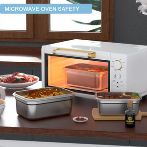 Fiambrera segura para <span class=keywords><strong>microondas</strong></span> con tapa de bambú, contenedor de almuerzo de Metal, caja Bento escolar a prueba de fugas, juego de fiambrera para niños - Product Image 2