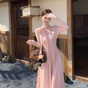 ชุดเดรสสีชมพูอ่อนสไตล์ฝรั่งเศส - รุ่นใหม่สำหรับฤดูใบไม้ผลิและฤดูร้อน สง่างามและเข้ารูป เหมาะสำหรับชุดเดรสผู้หญิงทรงเพรียว - Product Image 1