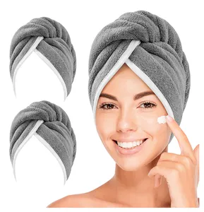 批发带纽扣的干发毛巾快速干发头巾，用于女性湿发巾包裹