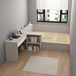 Low Cost Small Apartment Bedroom Furniture Wooden Tatami Bed with Storage Desk Open Shelves & Built-in Wardrobe for Compact Room - Product Image 2