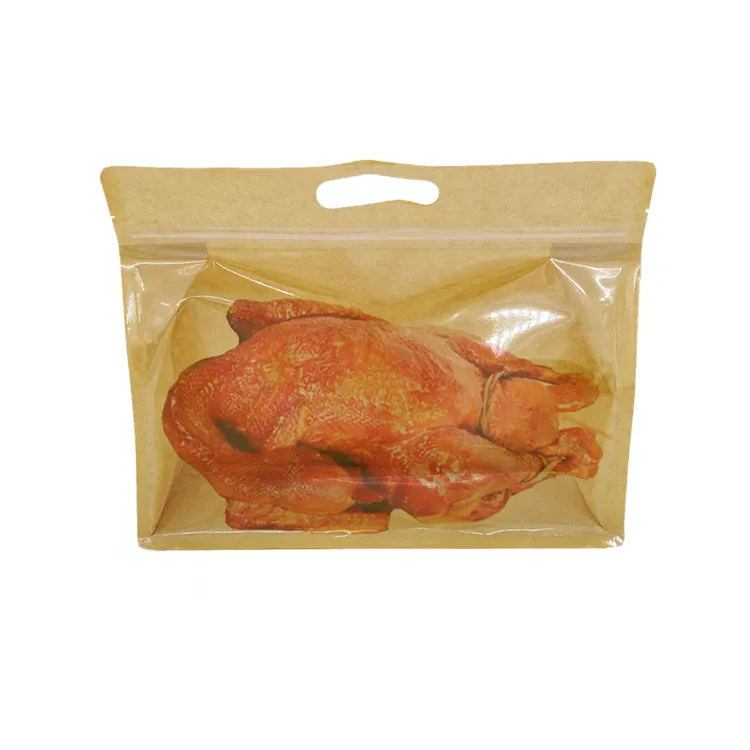 Kantong Plastik Ayam Goreng Kustom Kertas Kraft Tas Ziplock Berdiri untuk Tas Kemasan Makanan Panggang