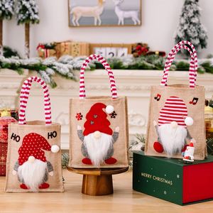 Christmas Gnome <b>Burlap</b> Gift Faceless Santa Tote Linen Candy Cookie Packaging <b>Bag</b> Holiday Party Decoration - Product Image 1