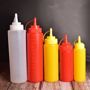 Wholesale Empty 8oz 12oz 16oz Plastic <b>Bottles</b> with Squeeze lid for <b>Ketchup</b> HDPE Reusable Oil <b>Bottles</b> for Sauces with Nozzle - Product Image 1