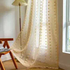Amity, estilo bohemio, textura con mechones, cortina Floral bordada, sala de estar, dormitorio, cortina de ventana Beige, transparente para la casa