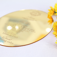 Grabado de forma oral, redacción personalizada, espejo dorado, tarjeta de menú acrílico, diseño creativo