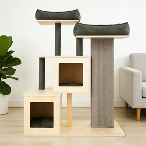 Árbol rascador moderno de lujo para gatos de sisal y madera con cama, plataforma de descanso, cueva y gran espacio - Personalización OEM - Product Image 6