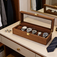 Boîte de rangement pour montres en bois massif haut de gamme personnalisée avec 6 compartiments, présentoir à bijoux, boîte à montres en bois
