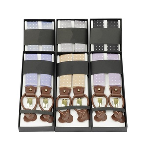 Mens Silk <strong>Fabric</strong> Suspenders Brown Leather Button Tab and Clip <strong>Braces</strong> Heavy Duty Suspender Wedding Suspenders for Groom Groomsmen - Product Image 3