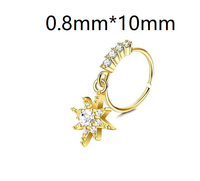 Anting Hidung Model Lingkaran untuk Wanita, Lapis Emas, Berhiaskan CZ, untuk Tindik Hidung, Septum, Daith, Tragus, Helix, Bibir, Perhiasan Tindik