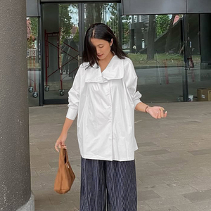 Chemisiers et Blouses Décontractées Chic en Coton Blanc à Col Montant et Manches Longues Coupe Oversize pour Femmes – Collection Été 2026 – Tendances Élégantes - Product Image 3