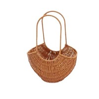 Panier à fleurs demi-lune en rotin PP fait main Aierflorist, portable pour café et arrangements floraux