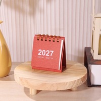 Kalender Meja Kertas Spiral Multi-Warna Minimalis Mini Macaron 2027 dengan Bingkai Foto dan Jam