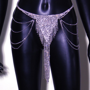 Cadena <span class=keywords><strong>de</strong></span> cintura viral con pedrería <span class=keywords><strong>de</strong></span> varias filas, cadena corporal <span class=keywords><strong>de</strong></span> lujo con borlas para mujer, accesorio brillante para fiestas nocturnas y danza del vientre - Product Image 3