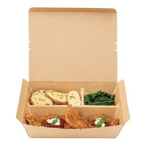 棕色一次性外卖午餐包装餐厅折叠独立矩形卫生食品级午餐盒纸托盘