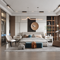 Ensemble de meubles de chambre à coucher en bois moderne de luxe, cadre de lit sur mesure, armoire intégrée, table de chevet, unité de rangement, villa, hôtel