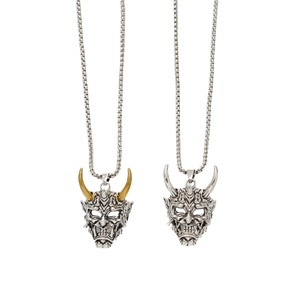 Collier pendentif masque style japonais pour homme, crâne fantôme en argent tibétain, dessin animé, cadeau d'horreur, bijoux, chaîne en or blanc - Product Image 5