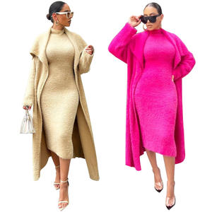 Зимняя одежда, хороший эластичный плотный Пушистый кардиган, комплект с поясом, одежда для отдыха, свободное элегантное теплое пушистое платье с кардиганом - Product Image 2