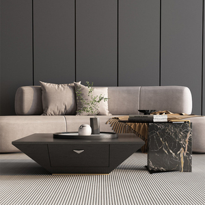 Meuble <span class=keywords><strong>TV</strong></span> moderne italien léger et de luxe Table basse Table de café ronde élégante Ensemble de tables basses de salon - Product Image 6