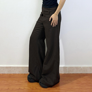 Y2K Brown Striped Wide Leg Pants, High Waist Flare Leg Trousers, Retro Loose Casual Pants for Women Streetwear - Product Image 2