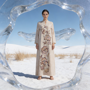 Abaya en polyester brodée de qualité supérieure pour femmes musulmanes, robe élégante et modeste avec un design luxueux, sur mesure - Product Image 1