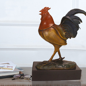 Brass Rooster Figurine Handmade Zodiac Animal Home Decor Office Craft Gift - Product Image 1