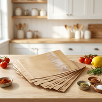 Sachets Mylar thermoscellables à fenêtre, personnalisables, à trois soudures latérales, pour l'emballage de chips de banane, de fruits secs et de snacks
