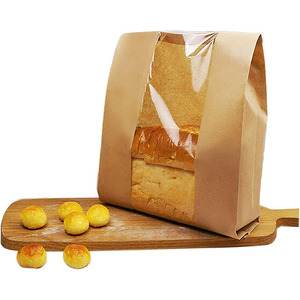 Bread Loaf Bag Kraft Food Packaging Storage Bakery Bag with Front Window, Label Seal sticker included