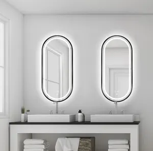 Waterproof Oval Shaped Aluminum Frame Wall Mount Bathroom Mirror With Touch Switch Infinity Mirror