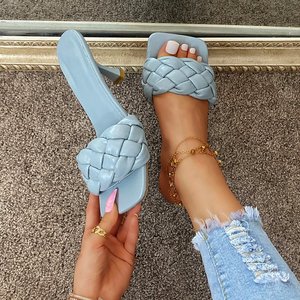 Phong cách Phụ nữ dép thời trang ngoài trời dép nữ tính mỏng gót chân ngón chân dệt kim một phẳng kéo phụ nữ S ES dép - Product Image 2