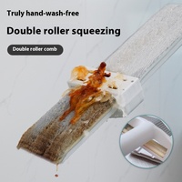 Fregona húmeda y seca manos libres absorbente de acero con mango de escritorio, fregona plana de mesa para personas perezosas y características rotativas