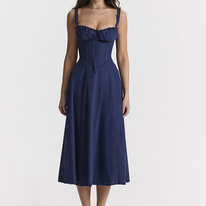 2024 nueva llegada más Color verano Casual señoras elegante una línea vestidos largos Midi blanco corsé vestido para mujeres - Product Image 6