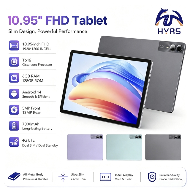 Hot Sell HYRS X95 11Inch Octa Core Android14 Tablet 1920*1200 Incell Screen T616 6GB RAM 128GB ROM 7000mAh Dual SIM Gaming