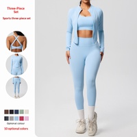 Ensemble de vêtements de sport de yoga trois pièces pour femmes, en spandex/nylon respirant, résistant aux plis, brossé double face, ajusté