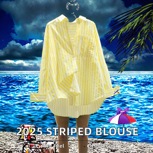 <b>Women's</b> Vintage Striped Commuter Blouse 2025 Summer <b>Polo</b> Neck <b>Long</b> <b>Sleeve</b> Loose Casual Woven Shirt Breathable Simple for Spring - Product Image 3