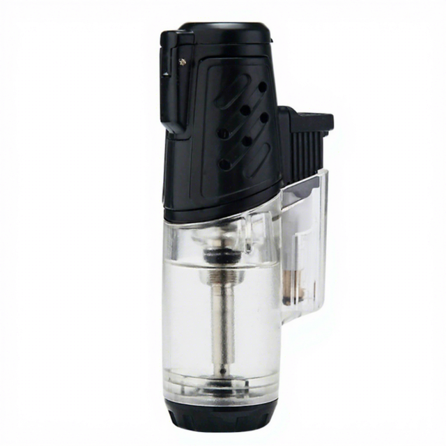 Windproof Butane Torch Lighter Refillable Jet Flame Cigar Lighter Clear Large Gas Tank Pocket Blow Torch for Camping Kitchen