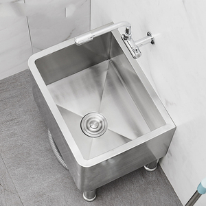 Lavabo Commerciale in Acciaio Inox 304 con Montaggio a Pavimento e Rubinetto a Pedale per Hotel, Ospedali, Scuole e Servizi di Pulizia - Product Image 4