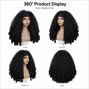 Perruque synthétique bouclée crépue noire pure pour femme, en fibre haute température, densité 250 %, avec bandeau réglable et filet en maille rose, résistante à la chaleur - Product Image 1