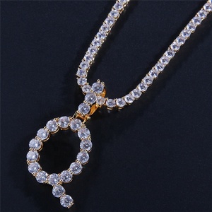 Collier pendentif unisexe, chaîne en or, zircone, initiale Q, bijou ras du cou, pour hommes et femmes, 2019 - Product Image 2