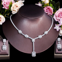 Ensemble de bijoux pour fille tendance, zircone cubique, bijoux de mariée tendance, ensemble de bijoux 2 pièces, collier et boucles d'oreilles