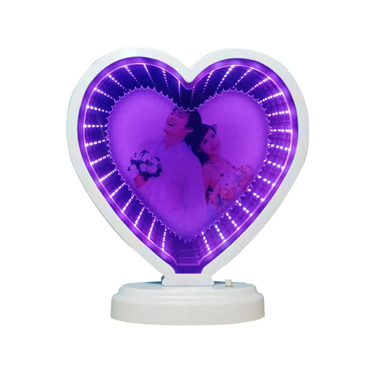 Event Gift Heart-Shaped 7 Colorful Transforming Magic Mirror For Makeup With Multi-Purpose Led Lamp Set-Up Photo Frame