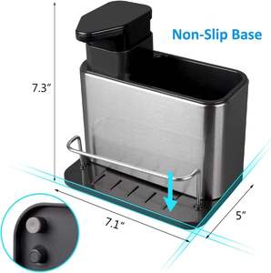 Stainless Steel Standing Type <b>Kitchen</b> Sink Organizer Caddy with Soap Dispenser Silver Detachable Design Non-Folding <b>Rack</b> - Product Image 2