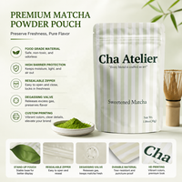Sachet Doypack Personnalisé pour Poudre de Thé Matcha, Imprimé, Recyclable, Qualité Alimentaire, Haute Barrière, avec Fermeture Zip